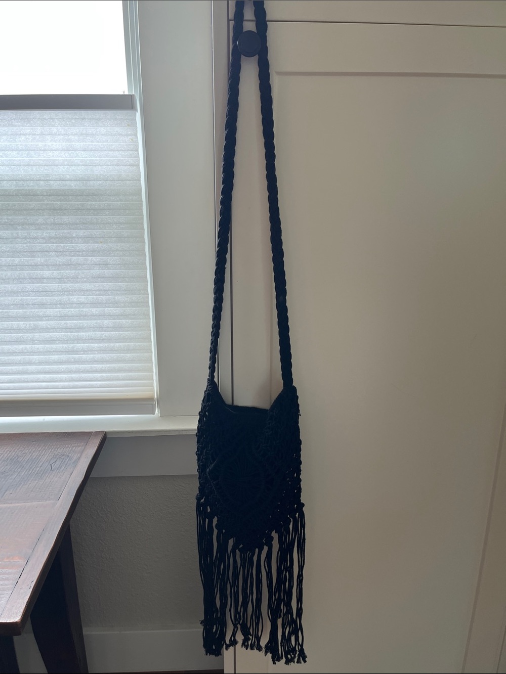 Black Macrame Fringe Crossbody Bag